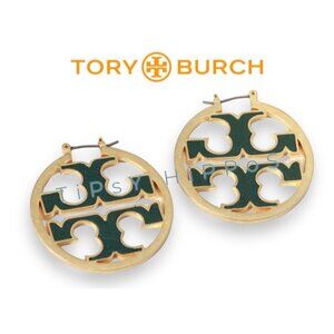 Authentic Tory Burch Miller Hoops in Hunter Green and Gold